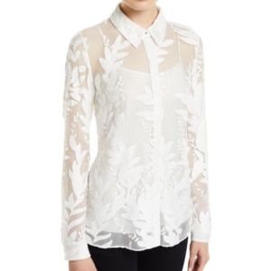 NWT Elie Tahari Gwen Button-Front Leaf Embroidered Silk Blouse